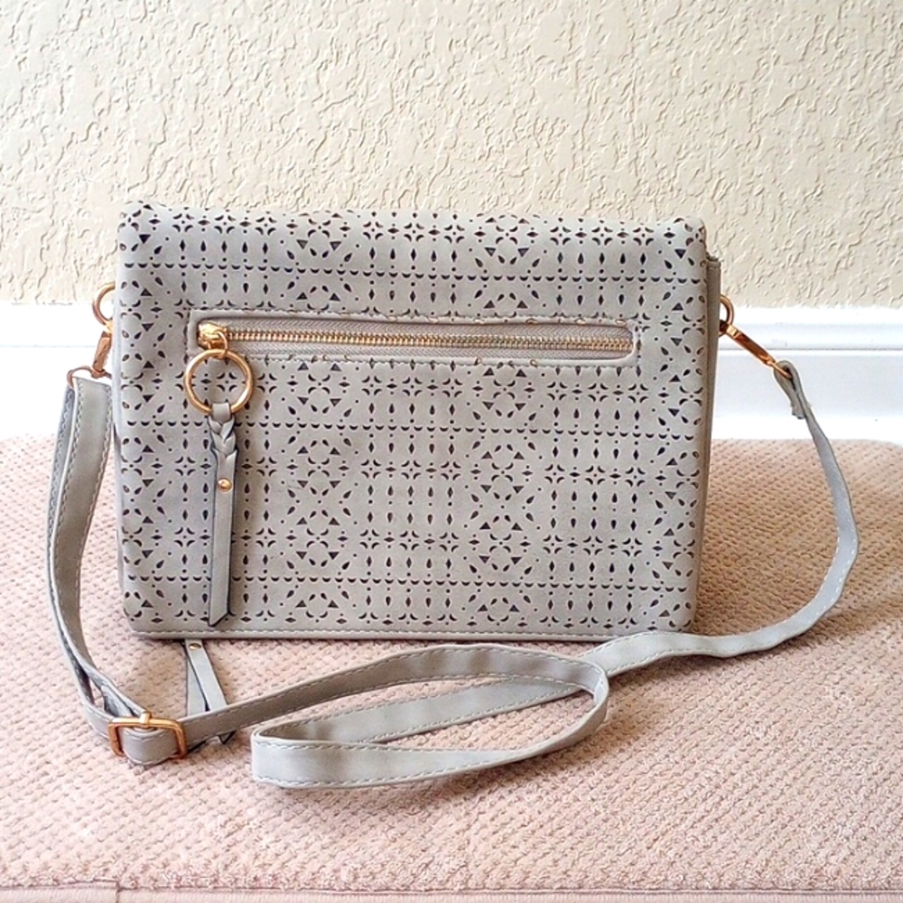 NEW‎ BOUTIQUE- FAUX SUEDE LASER CUT CROSSBODY BAG